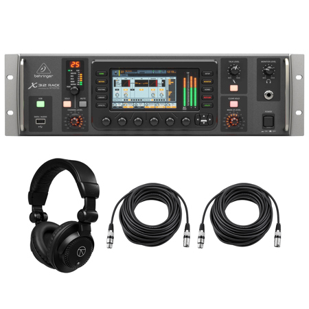 Behringer X32 Rack 40-Input 25-Bus Digital Rack Mixer, Bundle with TAPH100 Headphones and 2x 50' XLR Microphone Cable