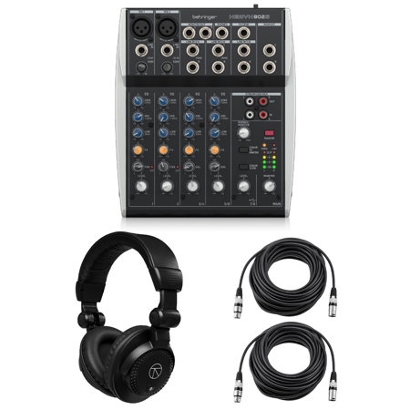Behringer XENYX 802S Analog 8-Ch Mixer, with Headphones and 2x 50' XLR Mic Cable