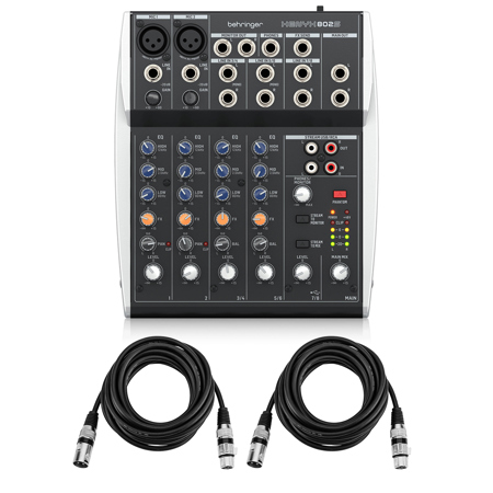 Behringer XENYX 802S Premium 8-Channel Analog Mixer, Bundle w/2x 15' XLR Cable