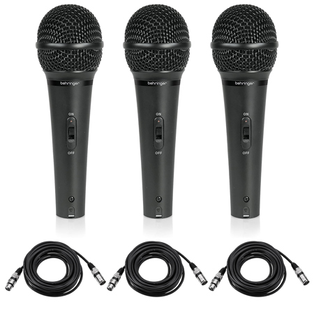 Behringer ULTRAVOICE XM1800S Dynamic Handheld Mic, w/25' XLR Cable, 3-Pack