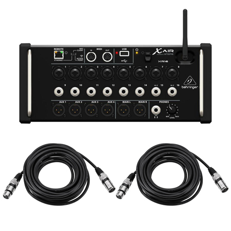 Behringer X Air XR16 Digital Mixer with Wi-Fi & USB Recorder, w/2x 25' XLR Cable