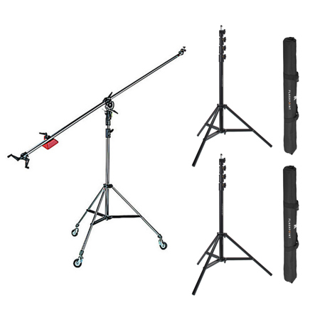Manfrotto 025BS Super Boom Arm with 123 Pivoting Clamp,w/2x Pro 9.5' Light Stand