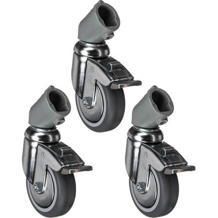 Manfrotto Caster Set with Brakes (75mm / 2.9"). Fits all 22mm leg diameters, set of 3