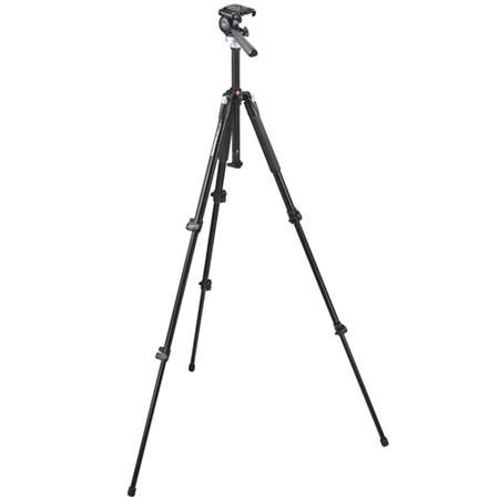 Manfrotto 190XB 3 Section Black Aluminum Tripod Legs with 390RC-2 Pan & Tilt Head with RC2 Quick Release, Maximum Load: 11 lbs