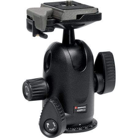 Manfrotto 498RC2 Mini Ball Head 498 with RC2 Rapid Connect Plate, Maximum Load: 17.6 lbs/ 8 kg