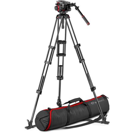 Manfrotto 504HD Head & Carbon Fiber Twin Leg Video Tripod Kit, Ground Spreader