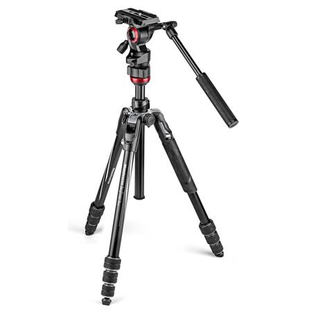 Manfrotto Befree Live 4-Section Aluminum Compact Travel Video Tripod with Fluid Head, Black/Silver