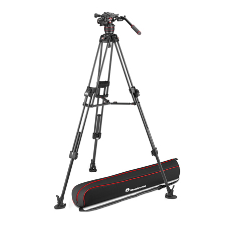 Manfrotto Nitrotech 608 Series Fluid Video Head with 645 FAST Twin Leg Carbon Fiber Tripod & Mid-Level Spreader