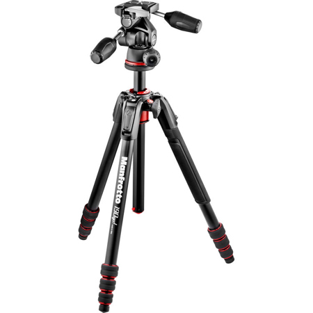 Manfrotto 190Go! 4-Section Aluminum Tripod Kit with 3-Way Head, Black