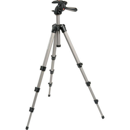 Manfrotto 394 Aluminum Tripod with Integrated Photo/Video Head, Quick Release, Max Height 56", Supports 7 lbs., Gray