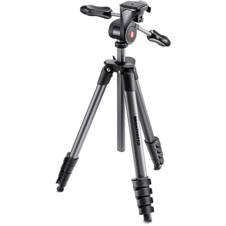 Manfrotto Compact Advanced 5-Section Aluminum Tripod with 3-Way Pan Head, Black