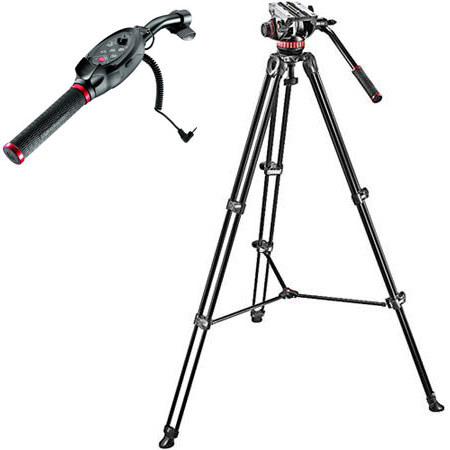 Manfrotto MVH502A 2-Section Al Tripod, Fluid Head, with RC Remote Control, Black