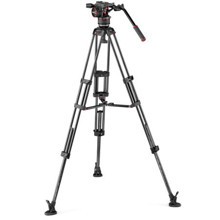 Manfrotto Nitrotech N8 Head & Carbon Fiber Twin Leg Video Tripod Kit, 100/75mm Mid-Level Spreader