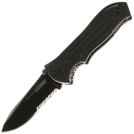 Blackhawk Point Man Folding Serrated Edge Knife with 3.4" Spear Point Blade, Blk