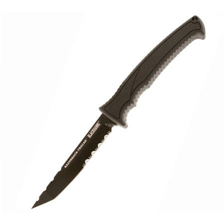 Blackhawk Razorback-Trocar Fixed Medical Knife, Serrated Edge, Black