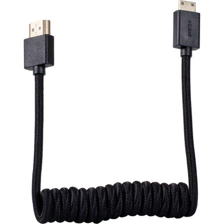 Blackhawk Cables 12-24" Mini HDMI to Full HDMI Nylon Braided Coiled Cable, Red