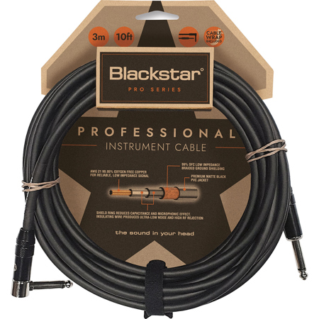 Blackstar 10' Professional 1/4" Straight to Angled Instrument Cable, Black