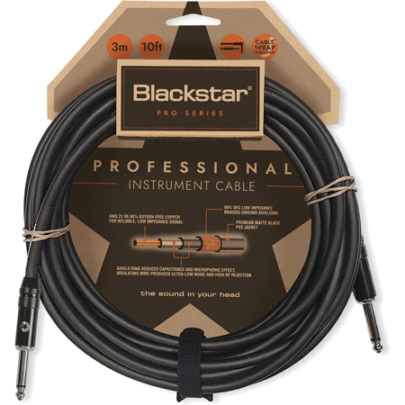 Blackstar 10' Professional 1/4" Straight to Straight Instrument Cable, Black