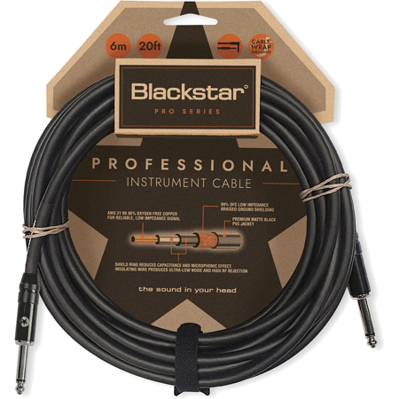 Blackstar 20' Professional 1/4" Straight to Straight Instrument Cable, Black