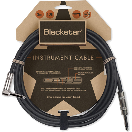 Blackstar 10' Standard 1/4" Straight to Angled Instrument Cable, Black