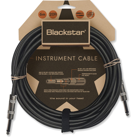 Blackstar 20' Standard 1/4" Straight to Straight Instrument Cable, Black