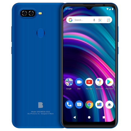 BLU G50 MEGA 2022 G0670WW 6.5" HD+ 32GB 4G LTE GSM Smartphone, Unlocked, Blue