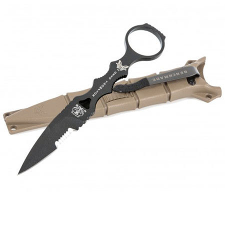 Benchmade 178 SOCP Dagger Fixed Black Blade Serrated Edge Knife w/ Sand Sheath