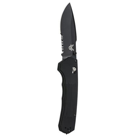 Benchmade 407SBK Vallation Folding Knife, 3.7" Drop Point, Serrated Edge, Black