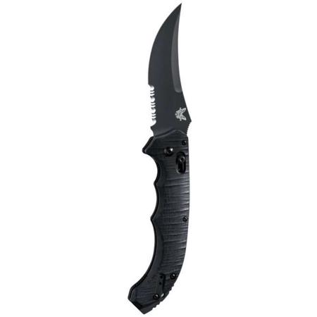 Benchmade Bedlam AUTO-AXIS 4" Serrated Scimitar Blade Knife, Black Blade
