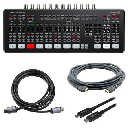 Blackmagic Design ATEM SDI Extreme ISO Live Production Switcher, Bundle with 6' HDMI 2.0 Cable, HDMI to HDMI Cable, 3.3' USB Type-C Cable