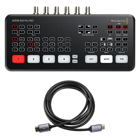 Blackmagic Design ATEM SDI Pro ISO Live Production Switcher, Bundle with Gold Series 6' HDMI 2.0 Cable with Ethernet