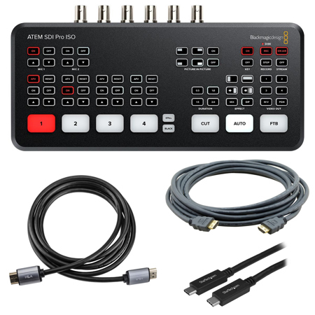 Blackmagic Design ATEM SDI Pro ISO Live Production Switcher, Bundle with 6' HDMI 2.0 Cable, HDMI to HDMI Cable, 3.3' USB Type-C Cable