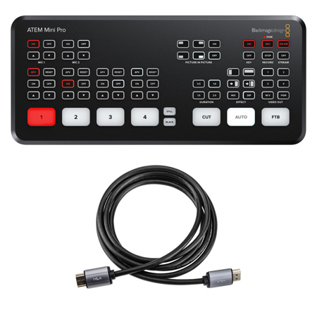 Blackmagic Design ATEM Mini Pro HDMI Live Stream Switcher, Bundle with Gold Series 6' HDMI 2.0 Cable with Ethernet