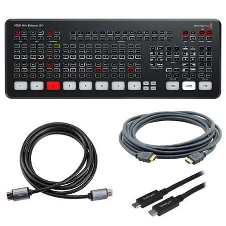 Blackmagic Design ATEM Mini Extreme HDMI Live Stream Switcher, Bundle with 6' HDMI 2.0 Cable, HDMI to HDMI Cable, 3.3' USB Type-C Cable
