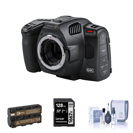 Blackmagic Design Pocket Cinema Camera 6K Pro Bundle with 128GB SD Card, Extra Battery, Cleaning Kit