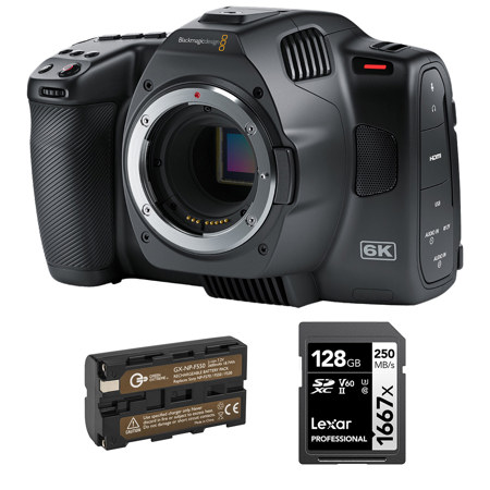 Blackmagic Design Pocket Cinema Camera 6K G2 Bundle with 128GB SD Card, Extra Battery, Cleaning Kit