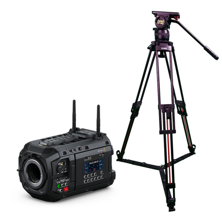 Blackmagic Design URSA Cine 12K LF Cinema Camera, Canon EF, with Teris TS-H20CF-Q 2-Stage Carbon Fiber 100mm Flat Base Video Tripod System