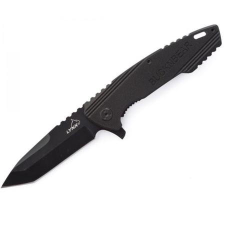 BucknBear Lynx Tactical Flipper Knife, 3.5" Black Tanto Fine Edge Blade