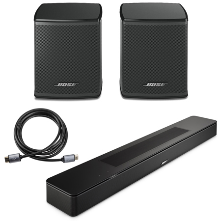 Bose Smart Soundbar, Black, Bundle with 2x Wireless Surround Speakers, 6' HDMI 2.0 Cable