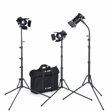 Boling BL-50C 50W Fresnel Bi-Color LED Lighting Kit with Light Stand, Professional LED Video Film Lighting Kit (2x Zoom Light & 1x Fixed Light)