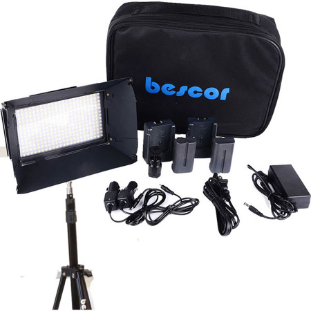 Bescor FP-312S 1-Point LED Light Kit, Includes 1x FP-312 On-Camera Bi-Color LED Light, 1x LS180 Light Stand, 1x AC Power Supply