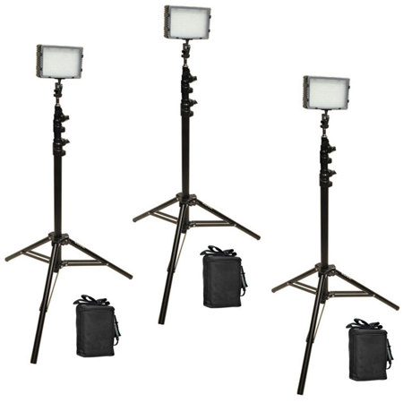 Bescor Field Pro FP-180 Bi-Color LED 3-Light Kit, Includes 3x 74" Air-Cushioned Light Stand, 3x AC Power Supply, 3x SLM-5-NC Battery