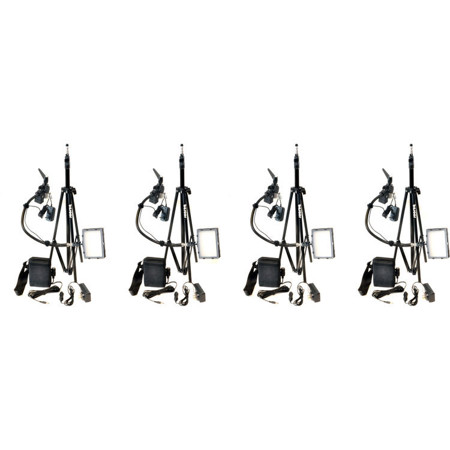 Bescor Grip-184KB Gripper Gooseneck Bi-Color 4-Light Kit, Includes 4x FP-180 Dimmable LED Light, 4x Gooseneck Arm, 4x Gripper Clamp, 4x AC-180 Power Supply, 4x LS-180 Light Stand and 4x Slimline Lead Acid Battery