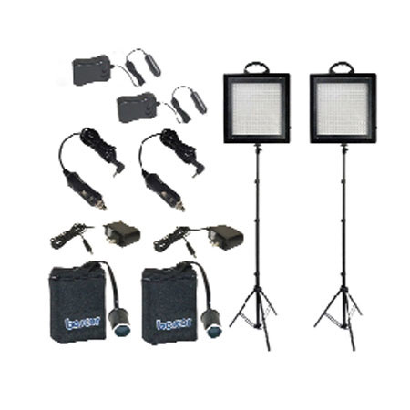 Bescor LED-500KNMH, Twin 500W LED Dimmable Studio Light & Battery Kit