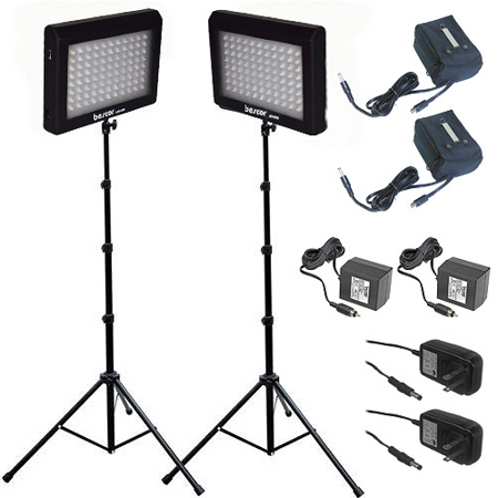 Bescor LED95DK2B 190W Combined Dual LED Studio Lighting & Battery Kit