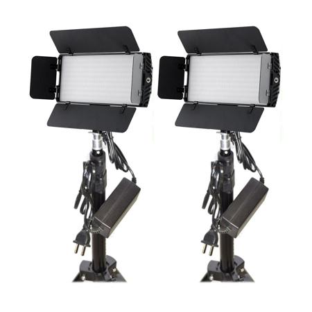 Bescor Photon Metal Bi-Color On-Camera LED Light 2 Light Kit w/Light Stands