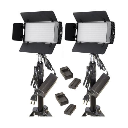 Bescor Photon Metal Bi-Color On-Camera LED Light 2 Light Kit w/Light Stands & Batteries