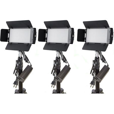 Bescor Photon Metal Bi-Color On-Camera LED Light 3 Light Kit w/Light Stands