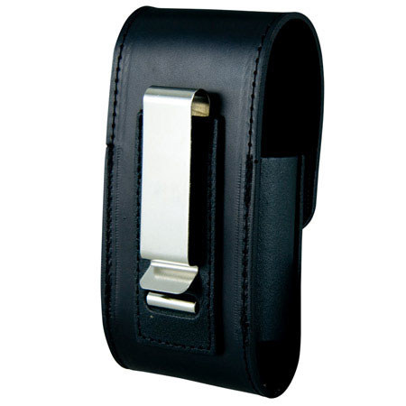 Boston Leather Droid X/iPhone 5 Cell Phone Holder with Clip, Black Solid