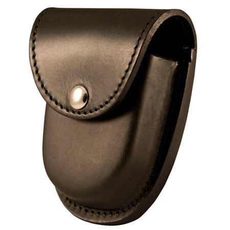 Boston Leather Rounded Bottom XL Handcuff Case with Snap Closure, Black Solid